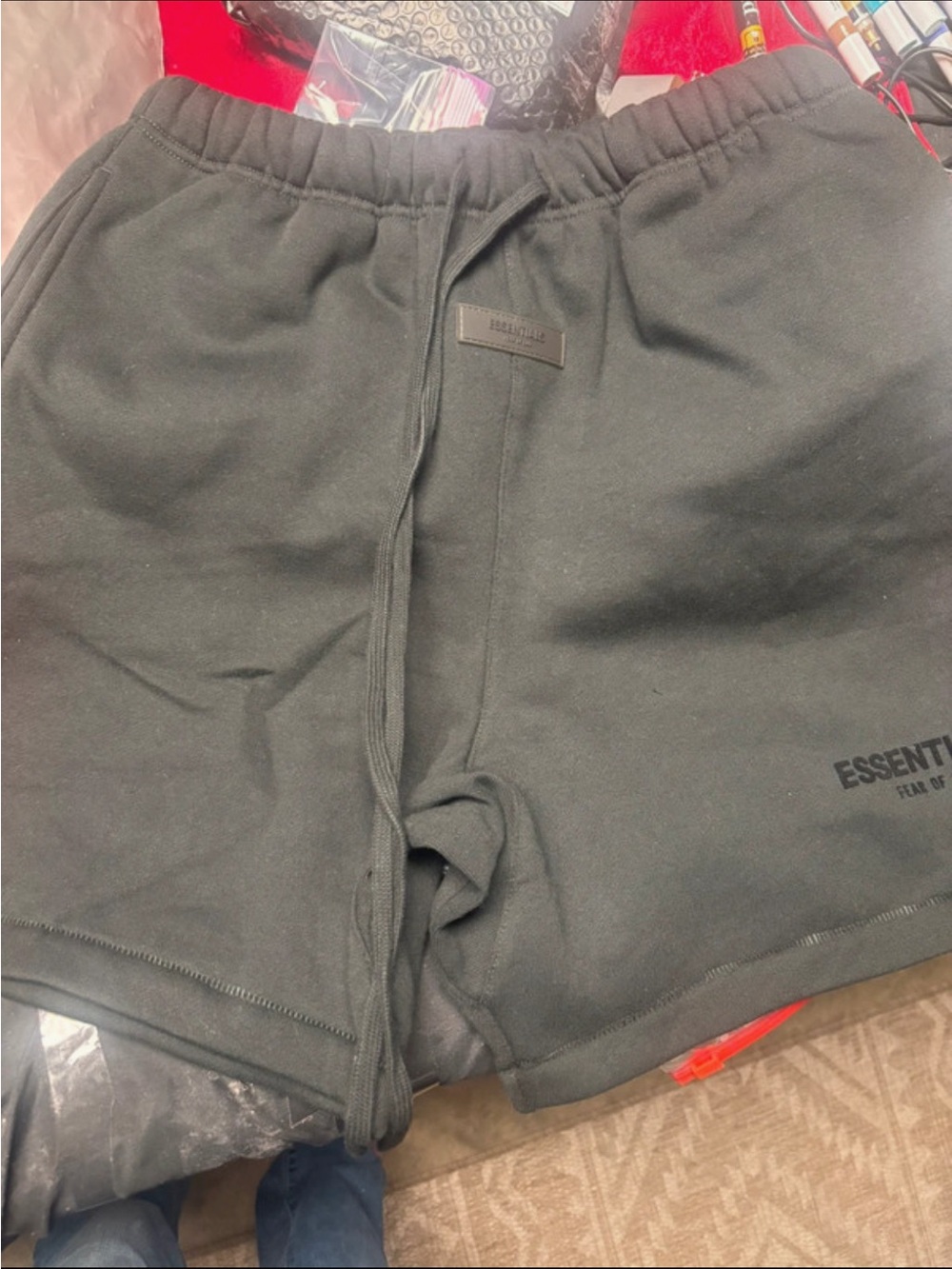ESSENTIALS Black Men’s Athletic Drawstring Shorts